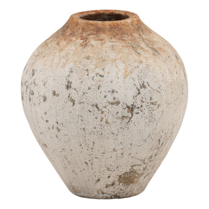 Antique White Terracotta Vase 11.5 in Wide