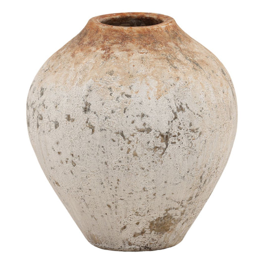 Antique White Terracotta Vase 11.5 in Wide