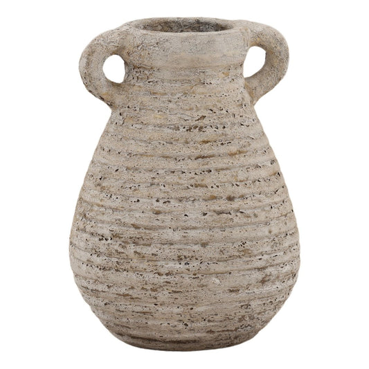 Antique White Terracotta Vase 8 in Wide