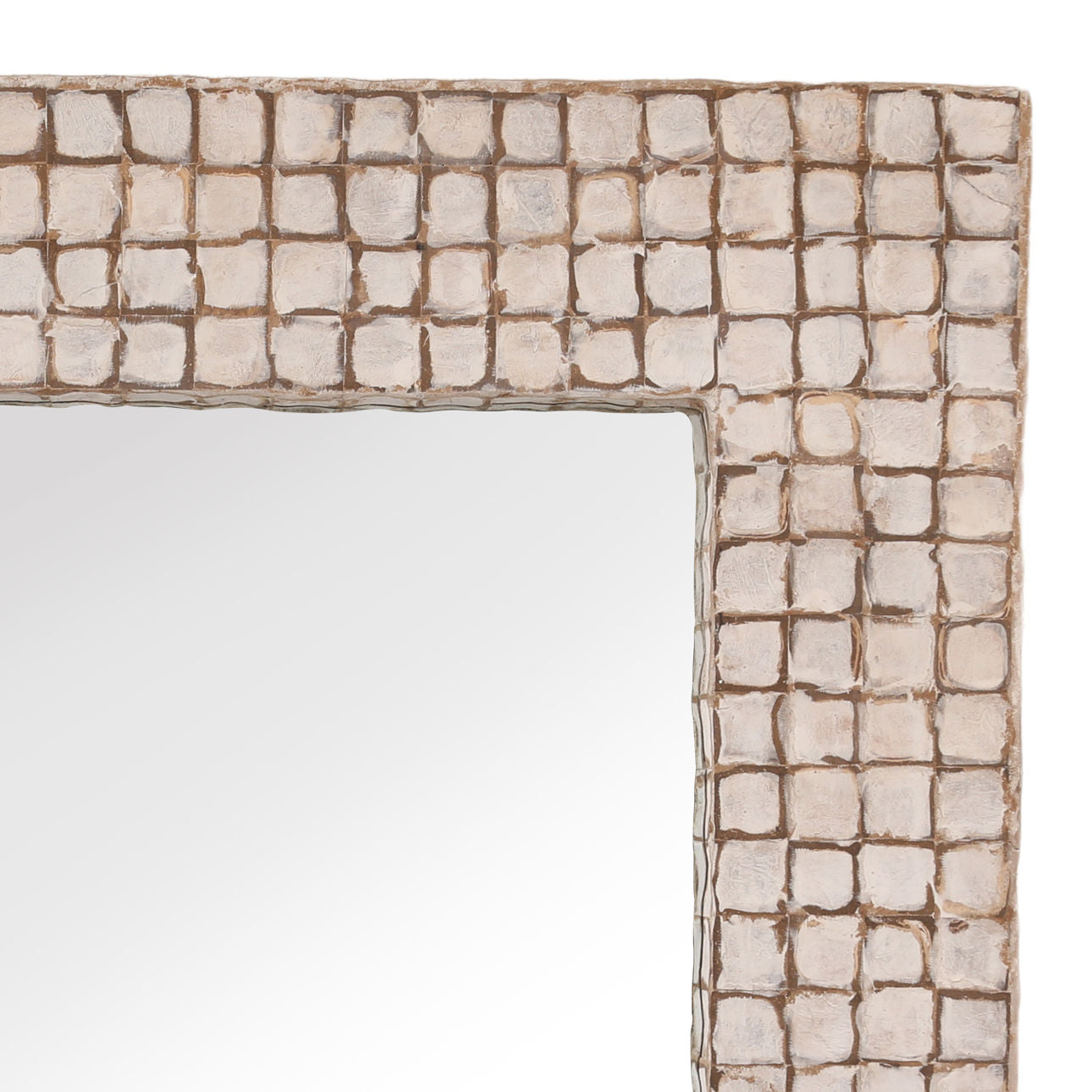 Whitewash Coconut Shell Tiles Mirror 39.5 in Wide