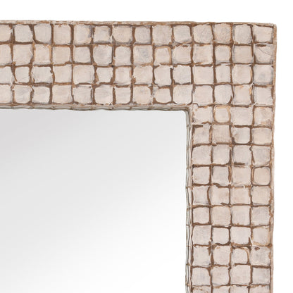 Whitewash Coconut Shell Tiles Mirror 39.5 in Wide