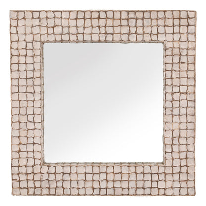 Whitewash Coconut Shell Tiles Mirror 39.5 in Wide