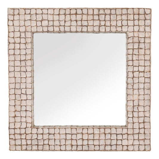 Whitewash Coconut Shell Tiles Mirror 39.5 in Wide