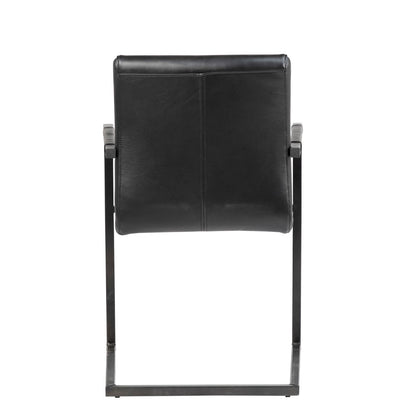 Black Leather Finish and Antique Black Metal Genuine Leather Upholstery and Steel Frame Chair 22 in Wide