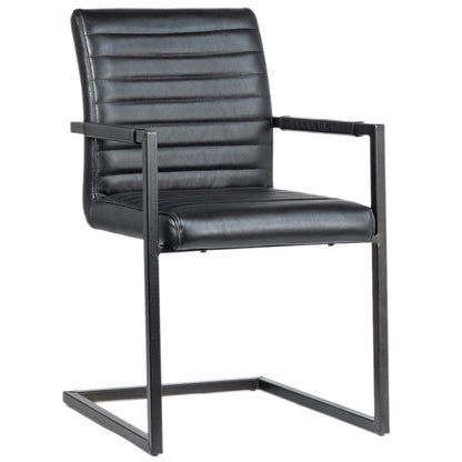 Black Leather Finish and Antique Black Metal Genuine Leather Upholstery and Steel Frame Chair 22 in Wide