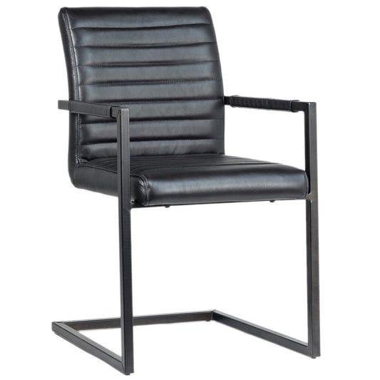 Black Leather Finish and Antique Black Metal Genuine Leather Upholstery and Steel Frame Chair 22 in Wide