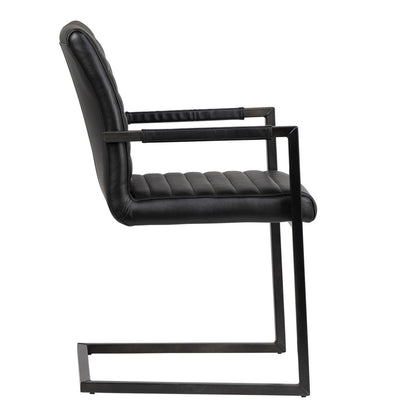 Black Leather Finish and Antique Black Metal Genuine Leather Upholstery and Steel Frame Chair 22 in Wide