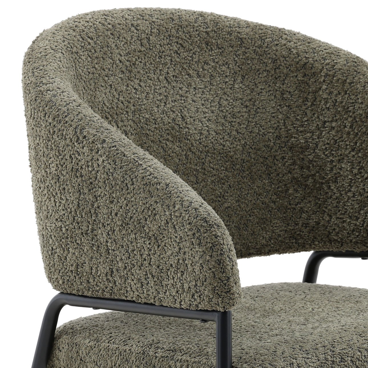 Olive Boucle Upholstery and Steel Chair 23 in Wide