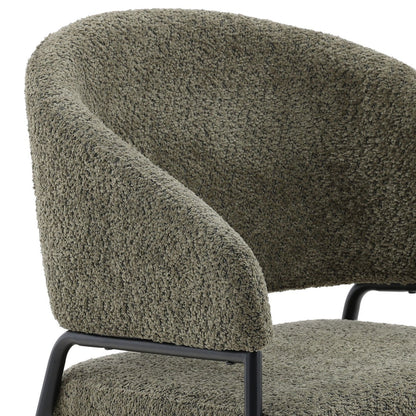 Olive Boucle Upholstery and Steel Chair 23 in Wide