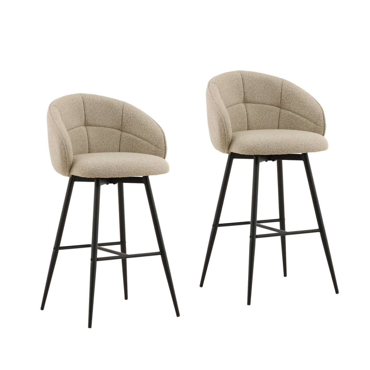 Cloud Sand and Black Boucle Fabric and Steel Stool 21.5 in Wide