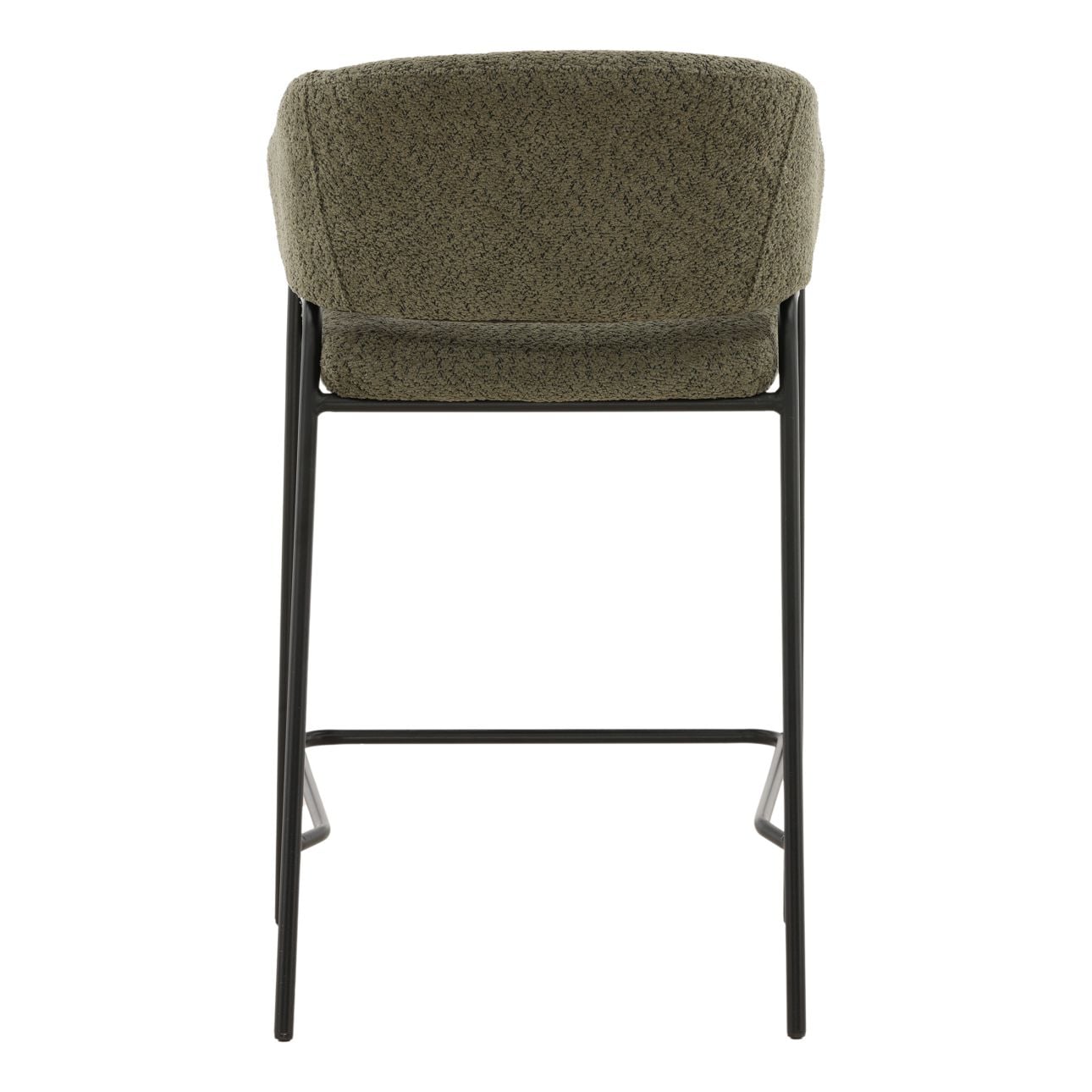 Olive Boucle Upholstery and Steel Stool 22 in Wide