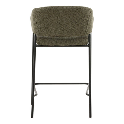 Olive Boucle Upholstery and Steel Stool 22 in Wide