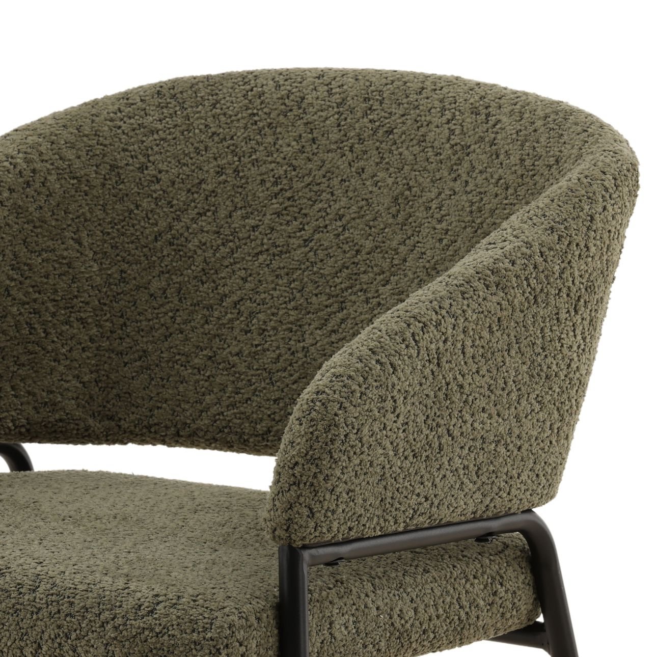 Olive Boucle Upholstery and Steel Stool 22 in Wide