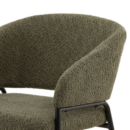 Olive Boucle Upholstery and Steel Stool 22 in Wide