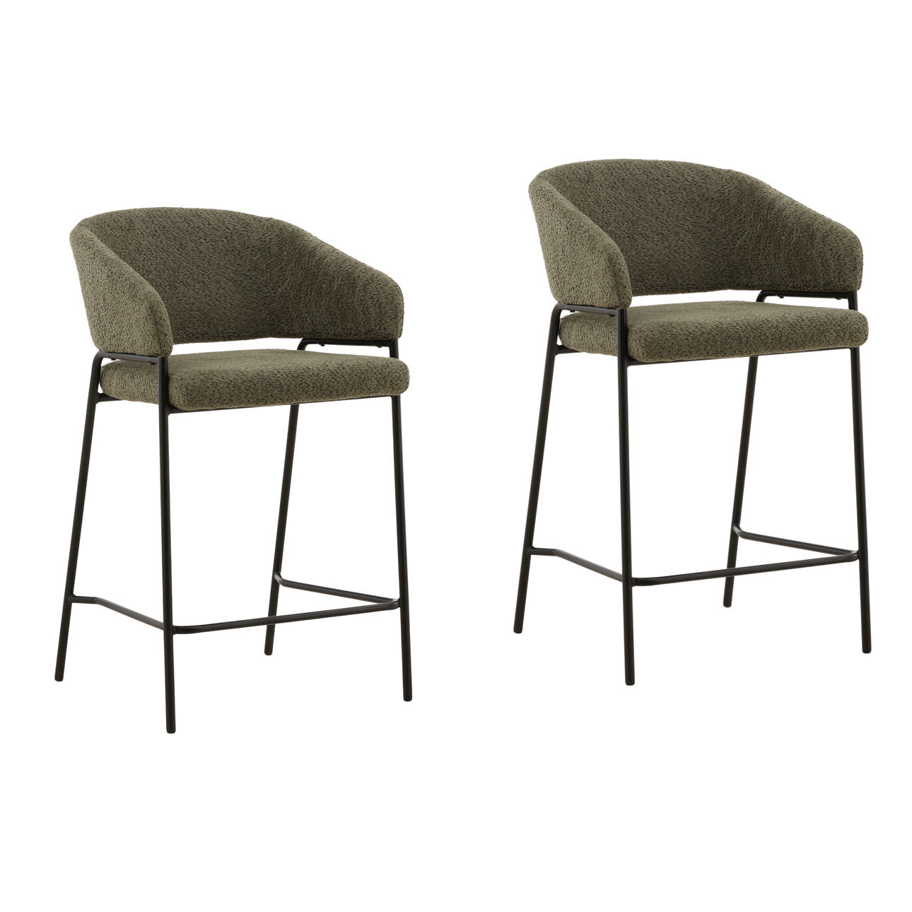 Olive Boucle Upholstery and Steel Stool 22 in Wide