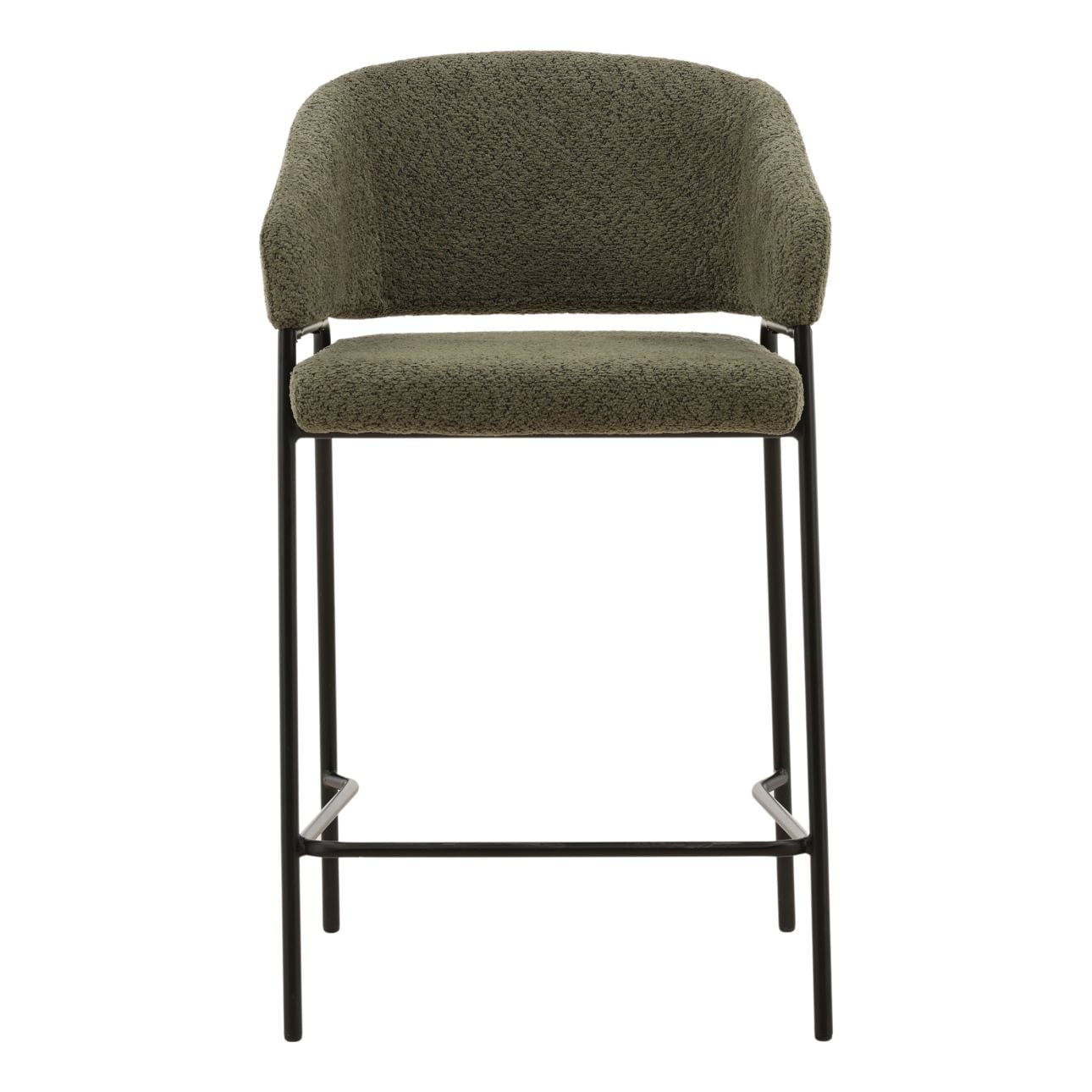 Olive Boucle Upholstery and Steel Stool 22 in Wide