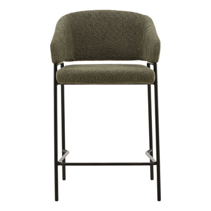 Olive Boucle Upholstery and Steel Stool 22 in Wide