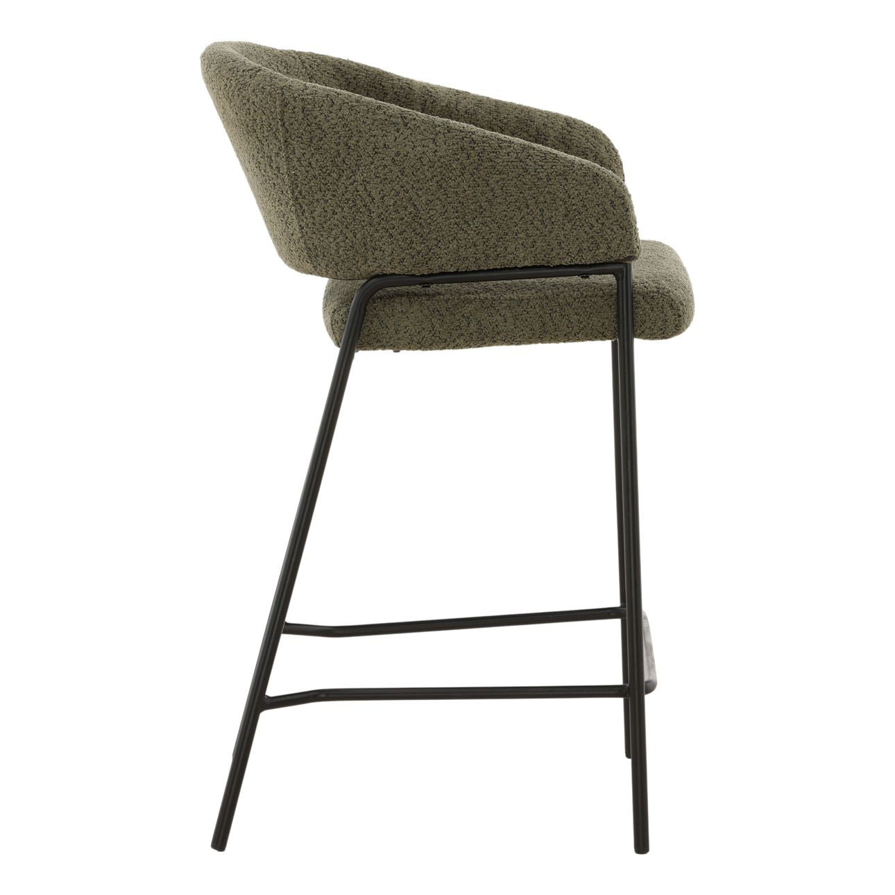 Olive Boucle Upholstery and Steel Stool 22 in Wide
