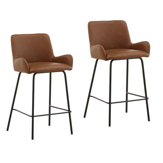 Saddle Vegan Leather and Steel Stool 22 in Wide