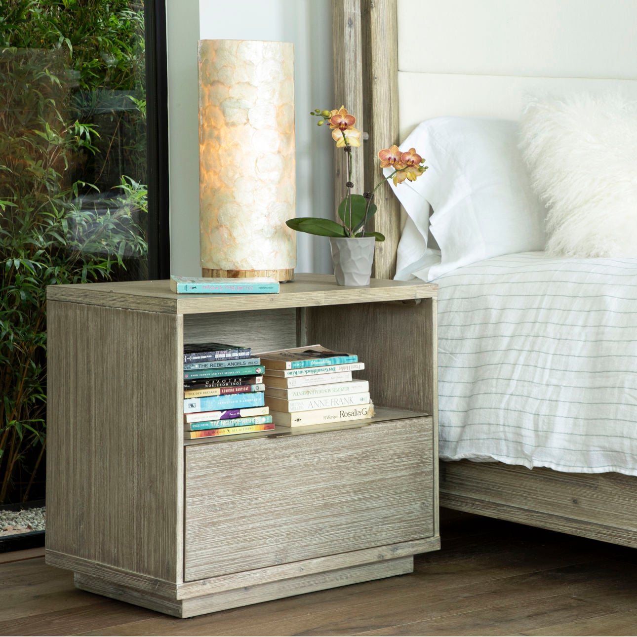Natural Warm Wash Sealed Finish Solid Acacia Wood Nightstand 27 in Wide