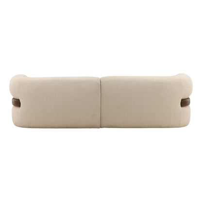 Olana Cream and Brown Boucle Fabric and Oak Wood Sofa 103.5 in Wide