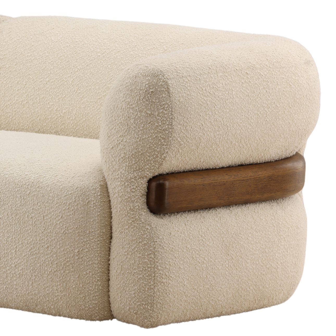 Olana Cream and Brown Boucle Fabric and Oak Wood Sofa 103.5 in Wide