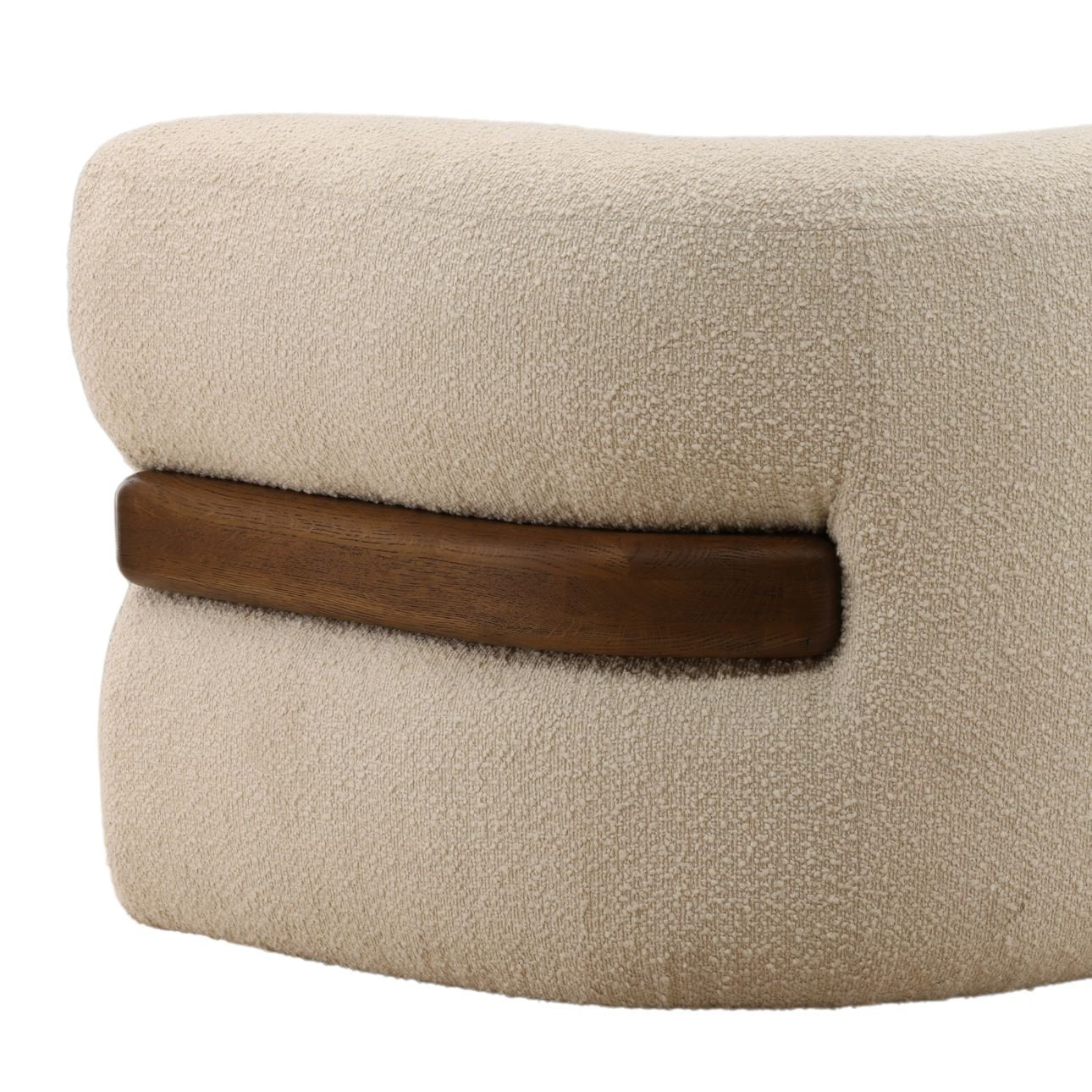 Olana Cream and Brown Boucle Fabric and Oak Wood Sofa 103.5 in Wide