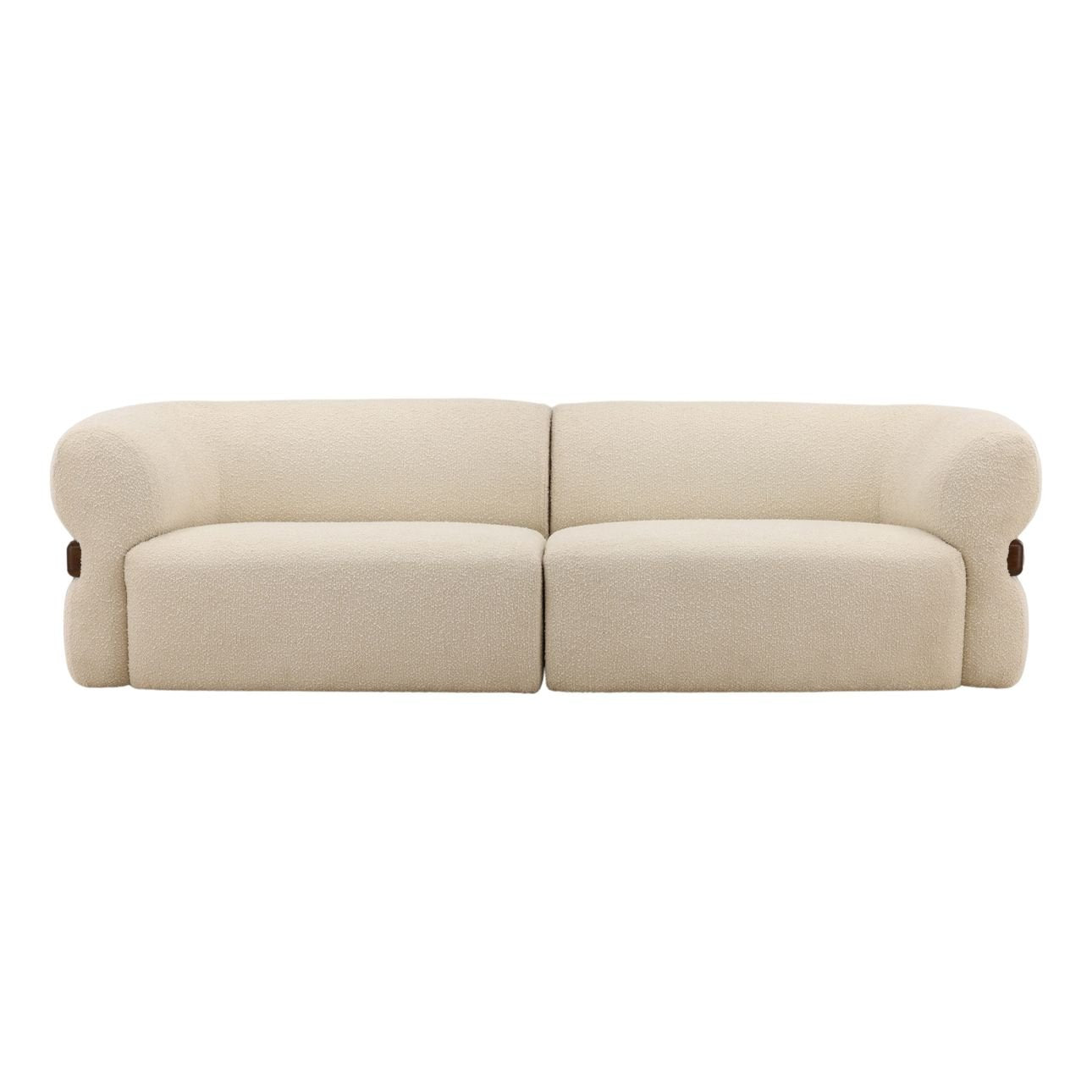 Olana Cream and Brown Boucle Fabric and Oak Wood Sofa 103.5 in Wide