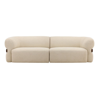 Olana Cream and Brown Boucle Fabric and Oak Wood Sofa 103.5 in Wide