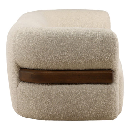 Olana Cream and Brown Boucle Fabric and Oak Wood Sofa 103.5 in Wide