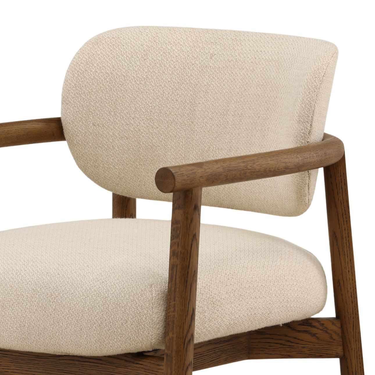 Light Sand and Brown Linen Blend Fabric and Oak Wood Chair 27 in Wide