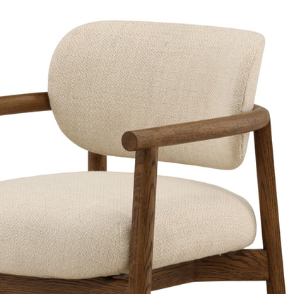 Light Sand and Brown Linen Blend Fabric and Oak Wood Chair 27 in Wide