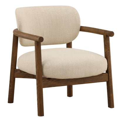 Light Sand and Brown Linen Blend Fabric and Oak Wood Chair 27 in Wide