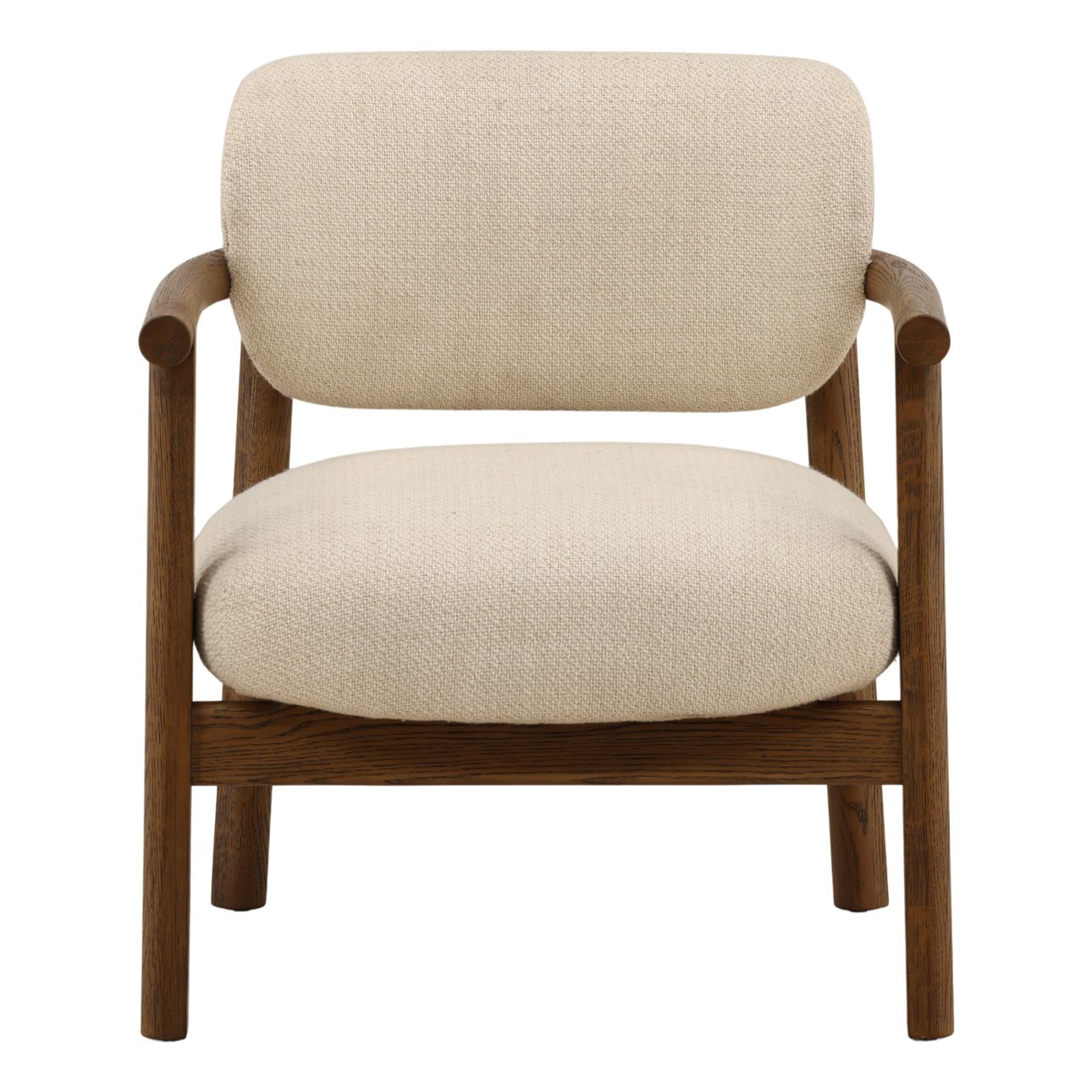 Light Sand and Brown Linen Blend Fabric and Oak Wood Chair 27 in Wide