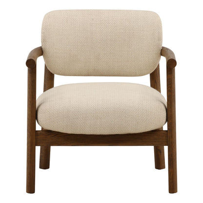 Light Sand and Brown Linen Blend Fabric and Oak Wood Chair 27 in Wide
