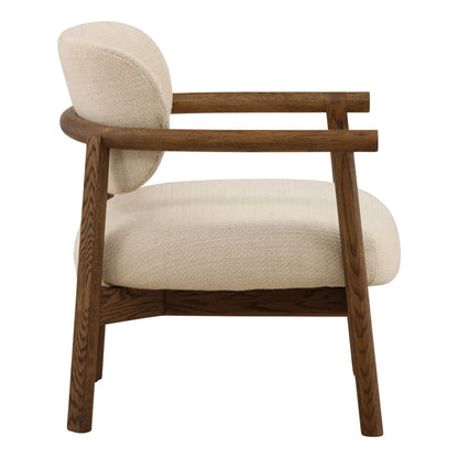 Light Sand and Brown Linen Blend Fabric and Oak Wood Chair 27 in Wide