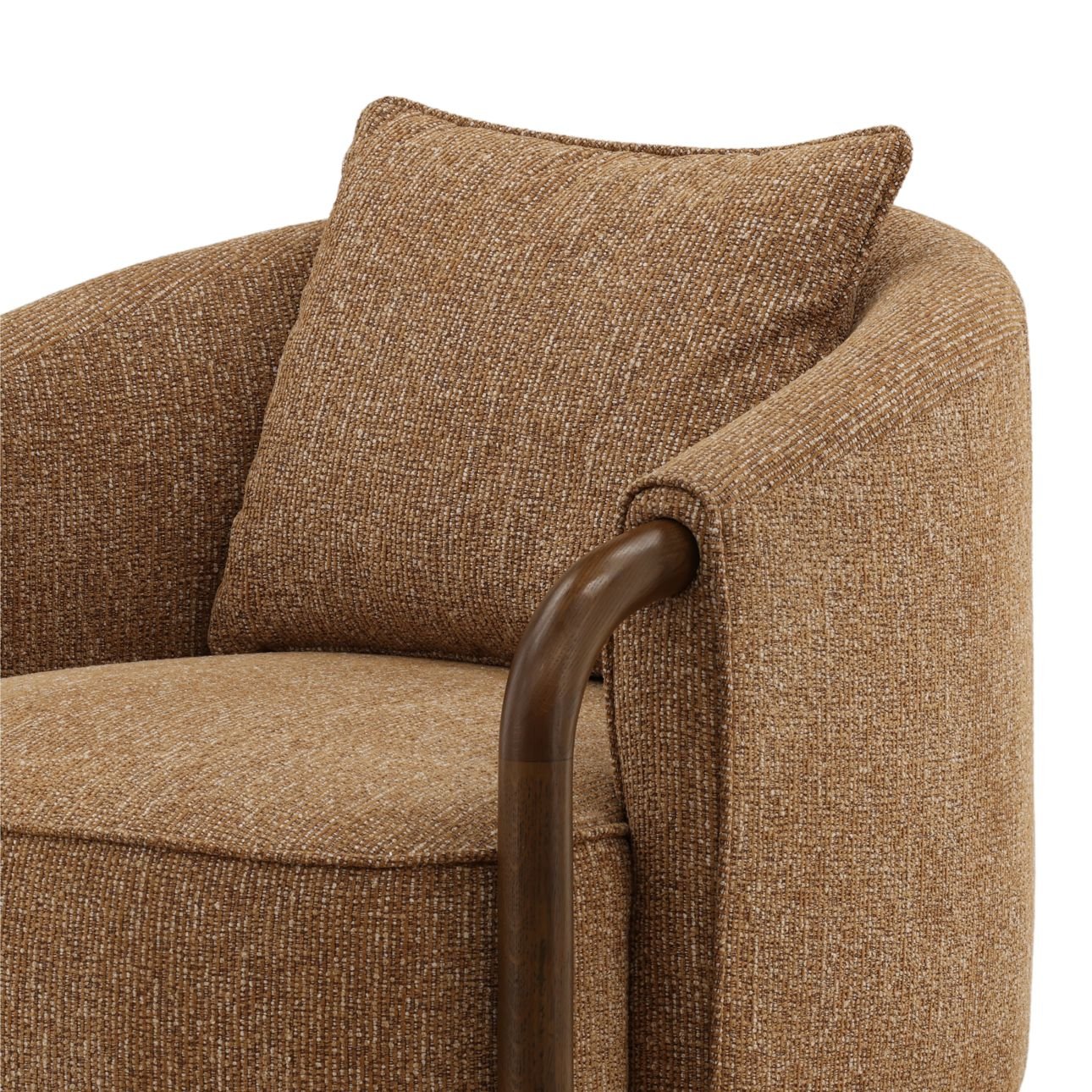 Brown Woven Chunky Chenille Fabric and Oak Veneer Chair 29 in Wide