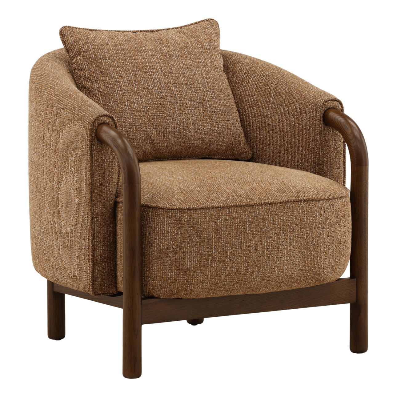 Brown Woven Chunky Chenille Fabric and Oak Veneer Chair 29 in Wide