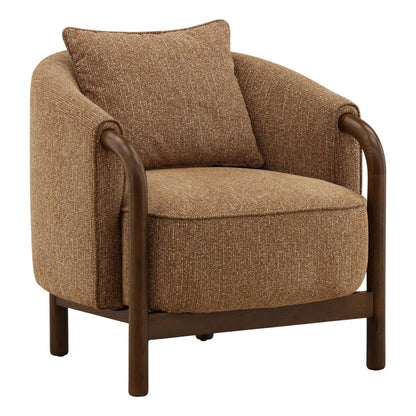 Brown Woven Chunky Chenille Fabric and Oak Veneer Chair 29 in Wide