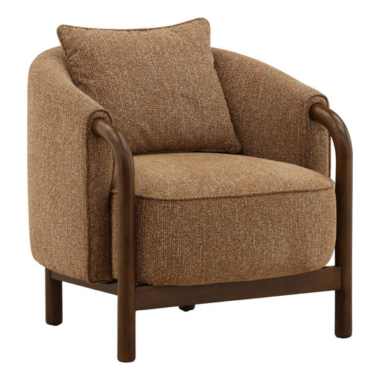 Brown Woven Chunky Chenille Fabric and Oak Veneer Chair 29 in Wide