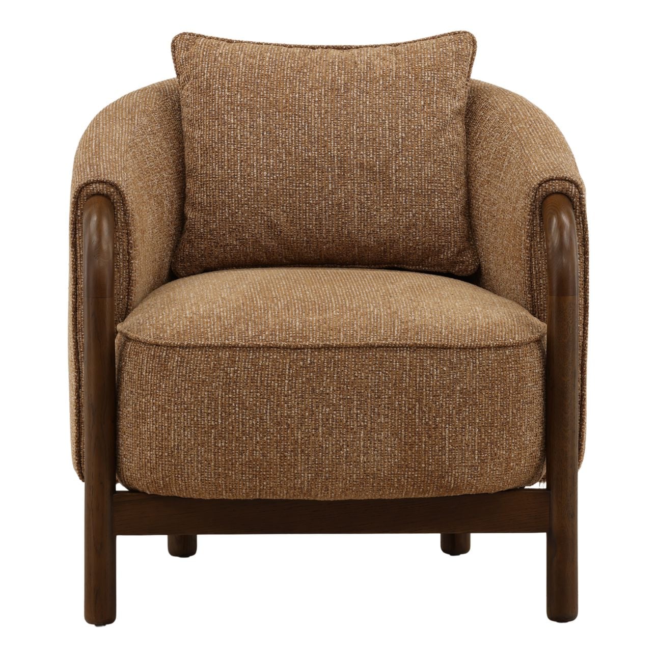 Brown Woven Chunky Chenille Fabric and Oak Veneer Chair 29 in Wide