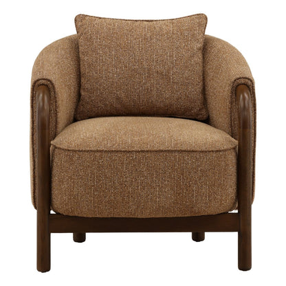 Brown Woven Chunky Chenille Fabric and Oak Veneer Chair 29 in Wide
