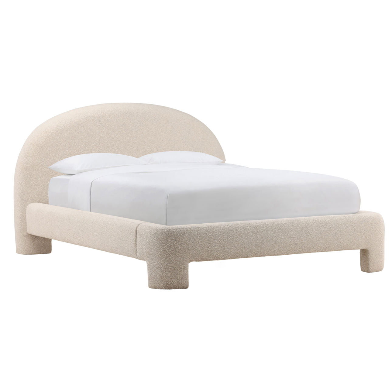 Cream Boucle Fabric Bed 73 in Wide