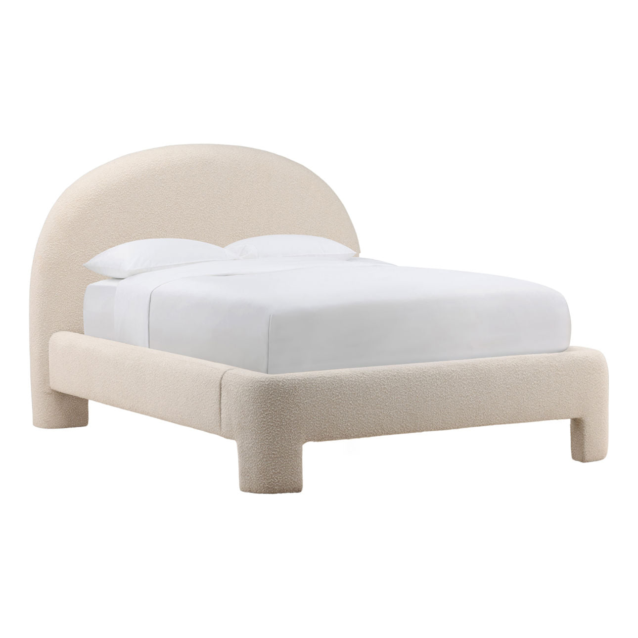 Cream Boucle Fabric Bed 73 in Wide
