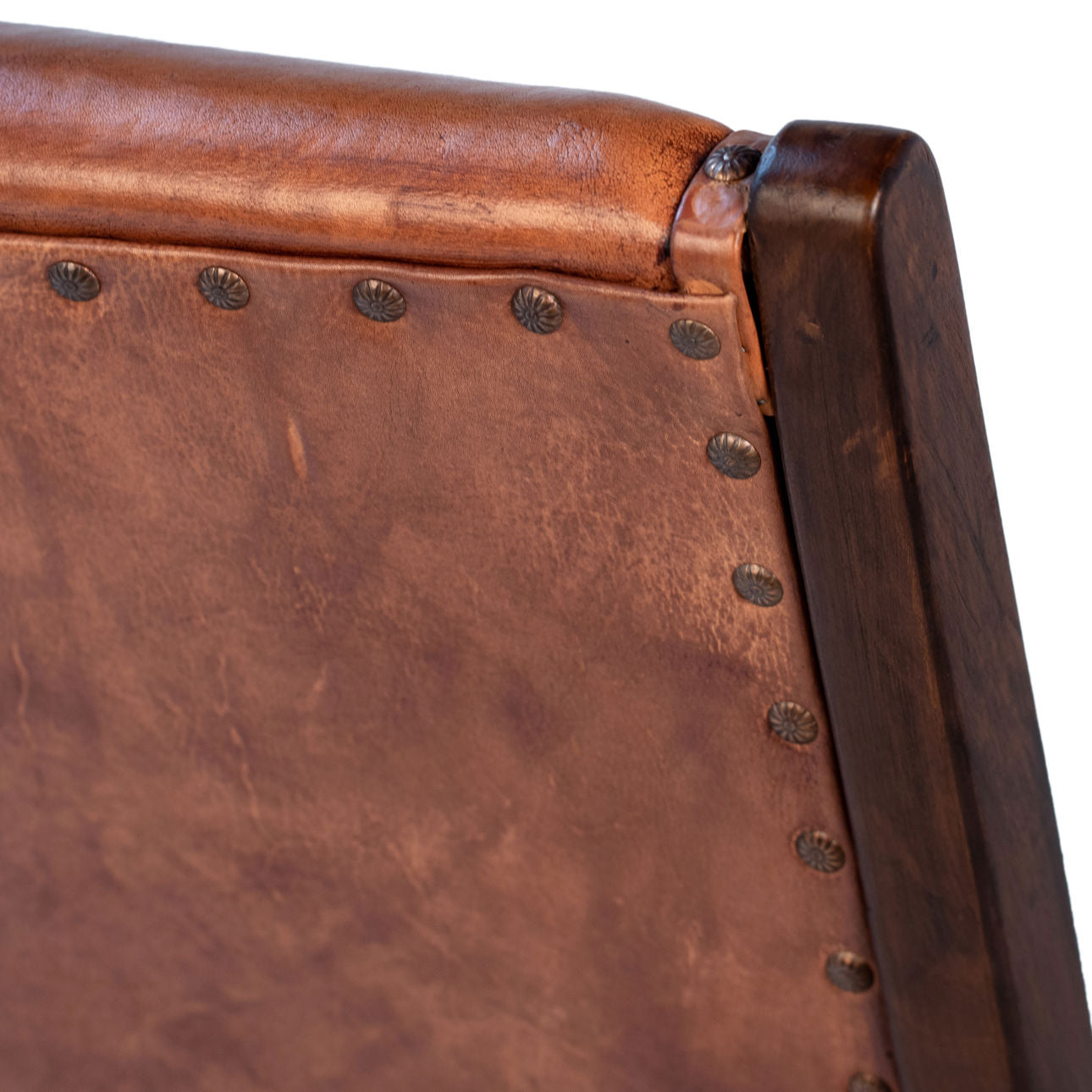 Antique Brown Finish Full Grain Leather Upholstery and Teak Wood Frame Chair 25 in Wide