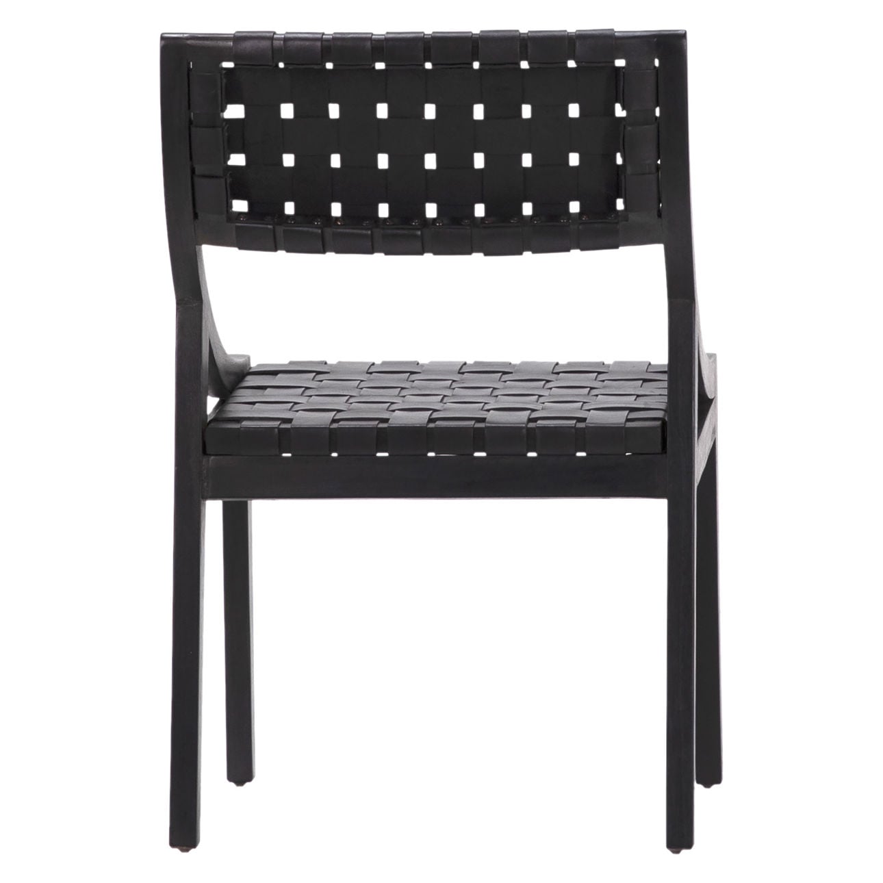 Black Frame with Black Leather Full Grain Leather Upholstery and Teak Wood Frame Chair 21.5 in Wide
