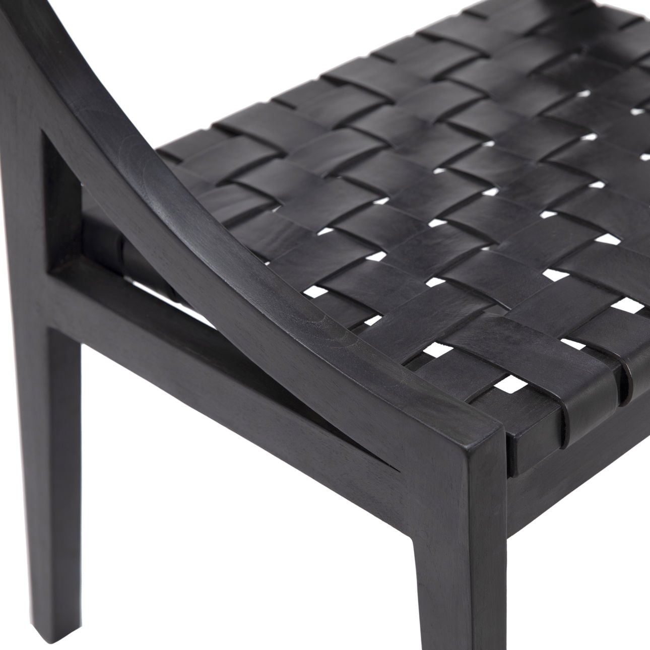 Black Frame with Black Leather Full Grain Leather Upholstery and Teak Wood Frame Chair 21.5 in Wide