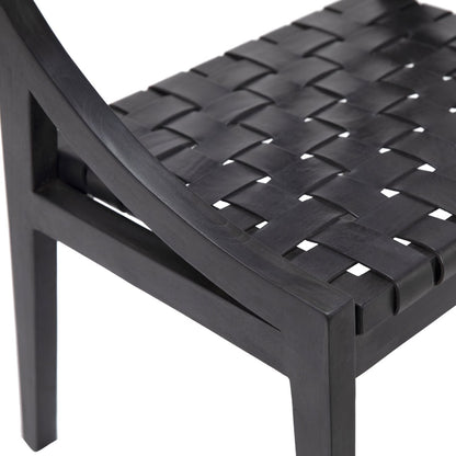 Black Frame with Black Leather Full Grain Leather Upholstery and Teak Wood Frame Chair 21.5 in Wide