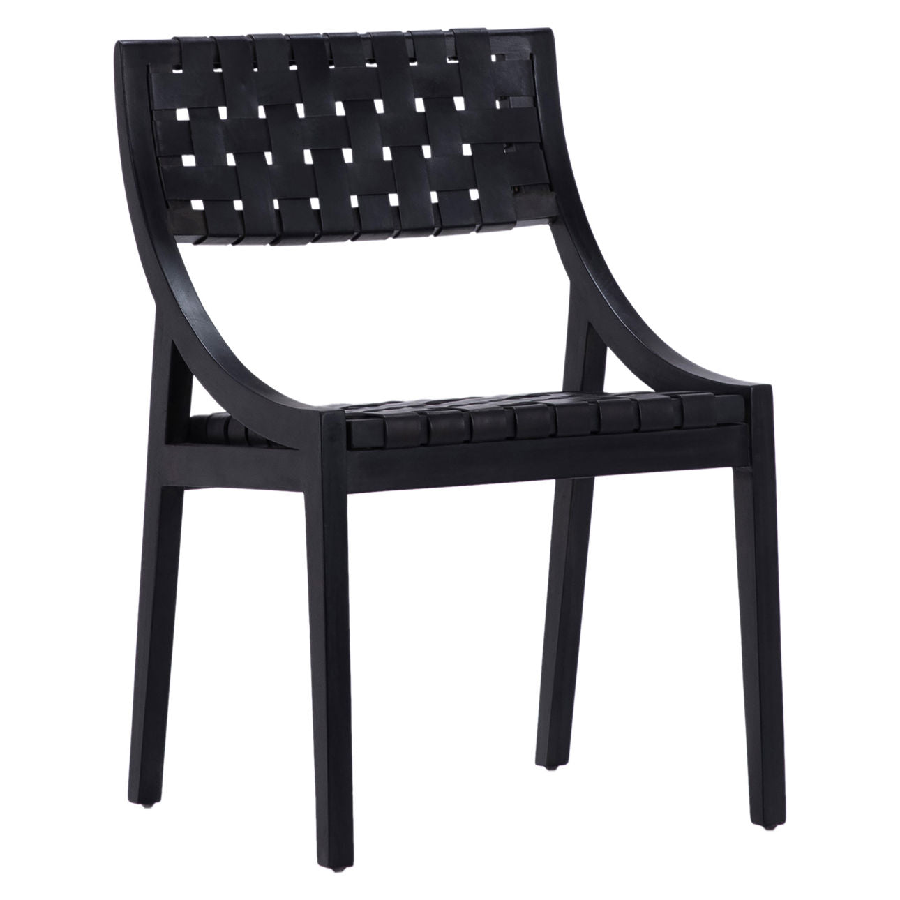 Black Frame with Black Leather Full Grain Leather Upholstery and Teak Wood Frame Chair 21.5 in Wide