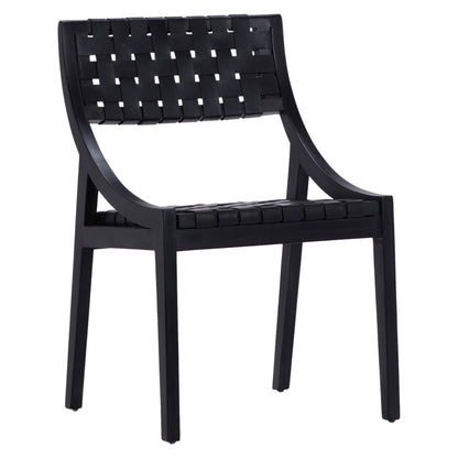 Black Frame with Black Leather Full Grain Leather Upholstery and Teak Wood Frame Chair 21.5 in Wide